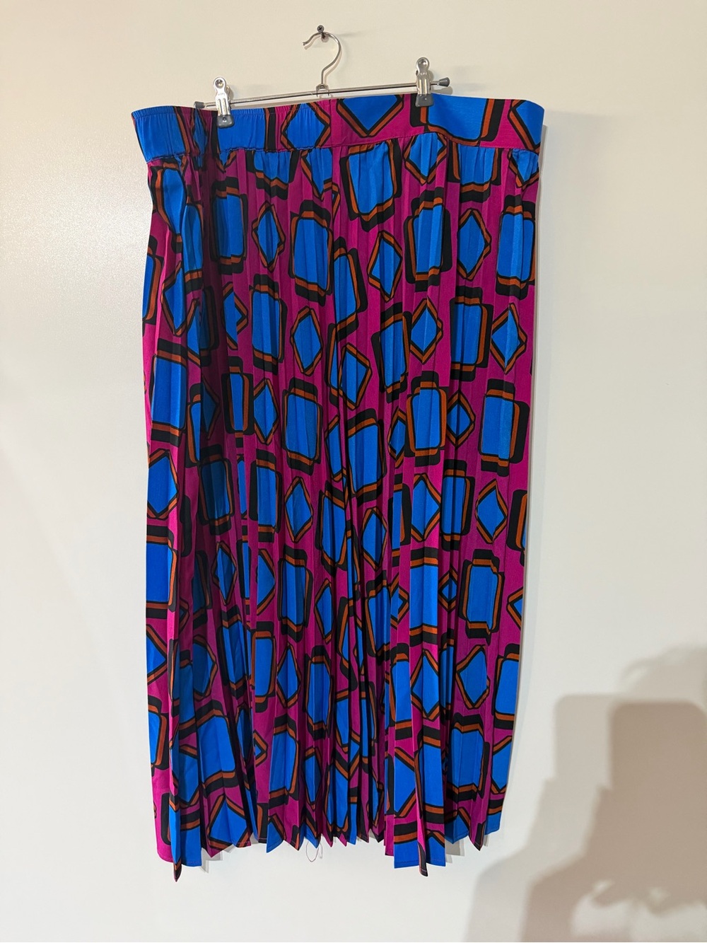Pleated Geometric Maxi Skirt - Blue & Pink Abbott elementary